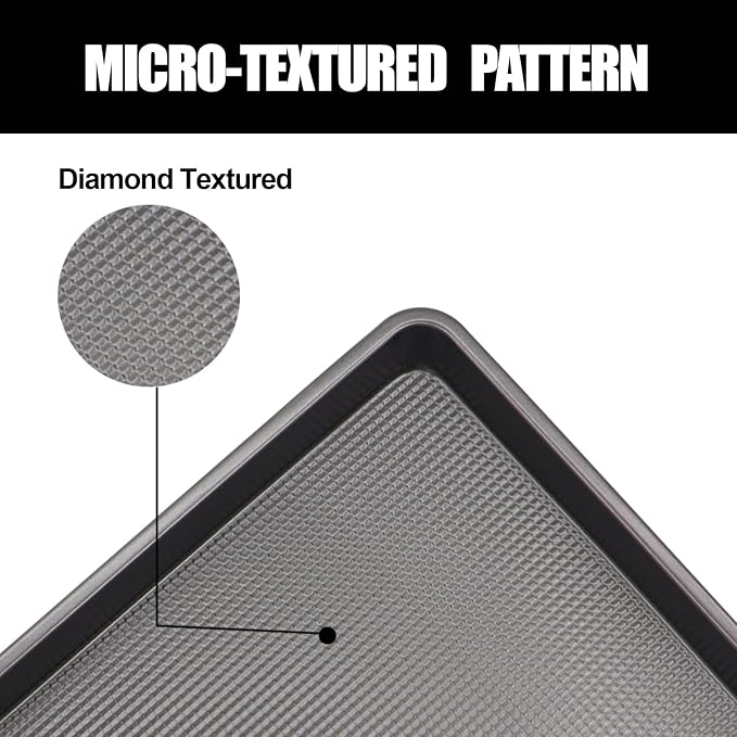 Cookie Sheets for Baking Nonstick, 2 Pack Heavy Duty 0.8mm Dark Gray Sheet Pan Set Quarter(9x13in) & Jelly Roll(10x15in), Diamond Textured Commercial Grade, Small Oven Safe