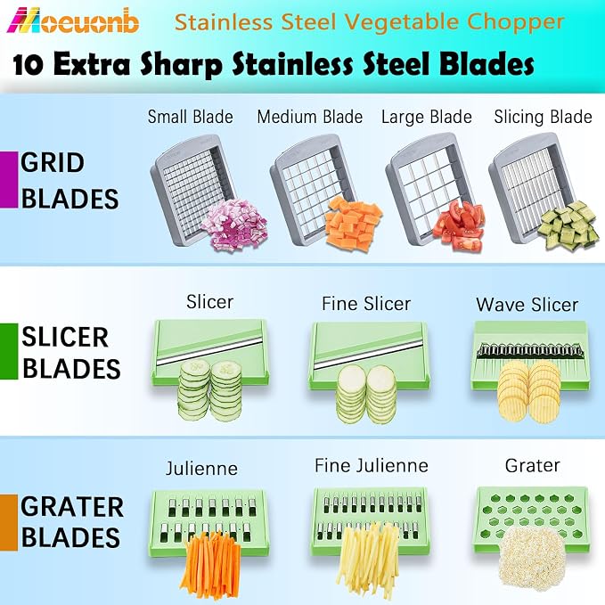 Vegetable Chopper Veggie Cutter Onion Food Potato Tomato Dicer With Blade | Stainless Steel Construction, Fruit Potato Salad Dicer, Dishwasher Safety, Easy Cleaning, Safety Hand Guards