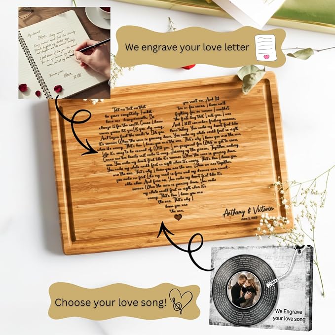 Personalized Cutting Board Wedding Heart Song Lyrics Couple Gifts - Anniversary Customized Romantic Gift for Her - For Him, For Husband, For Wife