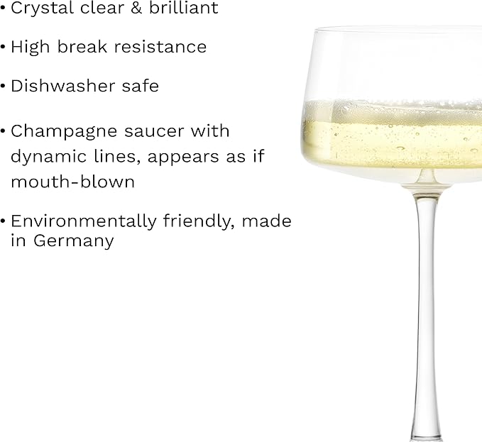 Stölzle Lausitz Champagne Coupes Power Set of 2, 9 1/4 oz – Elegant Crystal Glasses for Champagne, Sparkling Wine & Prosecco – Premium German Crystal Champagne Glasses – Dishwasher- & Shock-Resistant