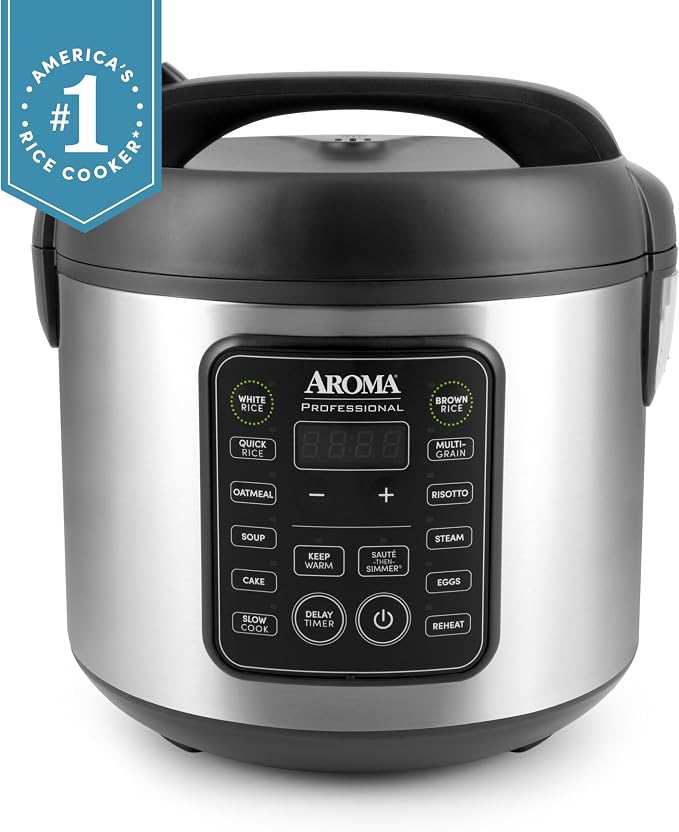 AROMA Professional Digital Rice Cooker, 10-Cup (Uncooked) / 20-Cup (Cooked), Multicooker, Slow Cooker, Steamer, Oatmeal Cooker, Egg Cooker, STS, 5 Qt, Black, ARC-5200SB