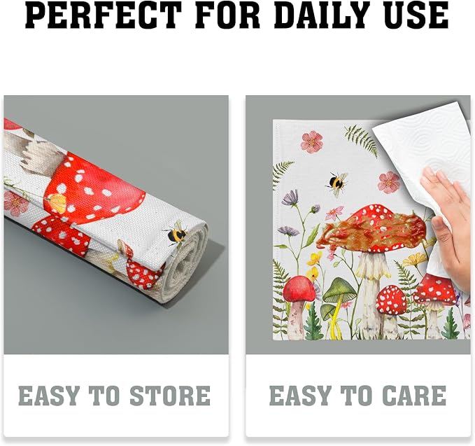 Mushroom Plants Placemats Set of 4，Rustic Wildflowers Heat Resistant Washable Place Mats 12x18 Inch Farmhouse Decor Table Mats for Party Kitchen Dining Indoor Outdoor