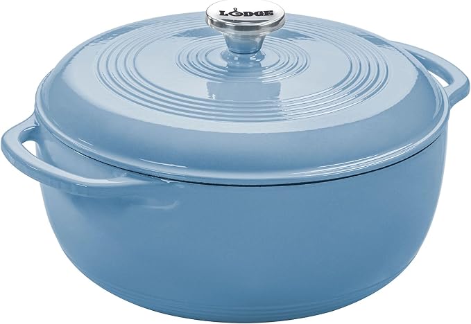 Lodge Essential Enamel Cast Iron Dutch Oven 6 Quarts - Perfect for Bread Baking, Braising, Marinating & Slow Cooking, Features Moisture-Sealing Lid & Dual Handles, Kitchen Essentials, Storm Blue