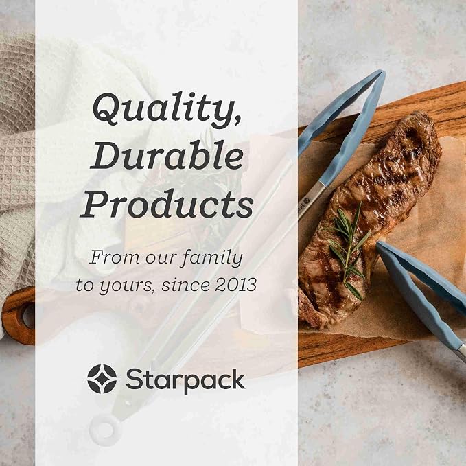 Starpack Get a Grip Silicone Kitchen Tongs (9 Inch) - LFGB Non Toxic, 600°F Heat Resistant, BPA-Free - Heavy-Duty Stainless Steel, Locking - Dishwasher Safe for Nonstick Cookware