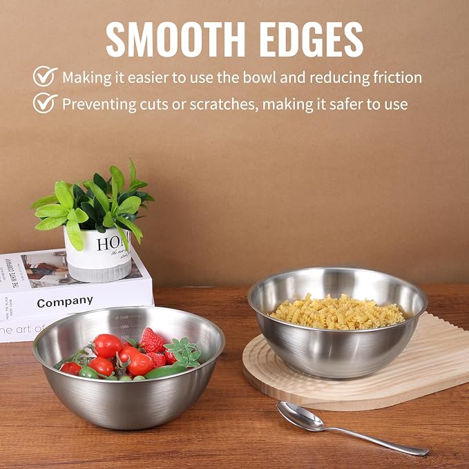 12 Pcs Stainless Steel Mixing Bowls with Graduations, Reusable Metal Mixing Bowls, Stackable Baking Food Storage Containers for Salads, Snacks, Noodles & Meal Prep