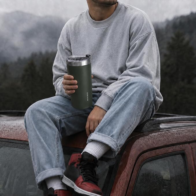 NESTALLY Crafted 20oz Stainless Steel Insulated Tumbler with Lid,OliveGreen | Stainless Steel Double Wall Vacuum, BPA Free,Travel Coffee Mug Keeping Drink Cold & Hot,Gifts for Women Men Her Him