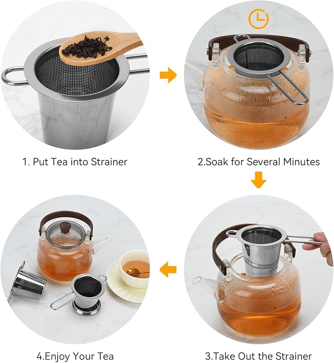 2pcs Tea Infuser, Stainless Steel Tea Strainer Fine Mesh Tea Diffuser with Double Long Handles Loose Leaf Tea Steeper for Mugs Cups Teapots (Silver)