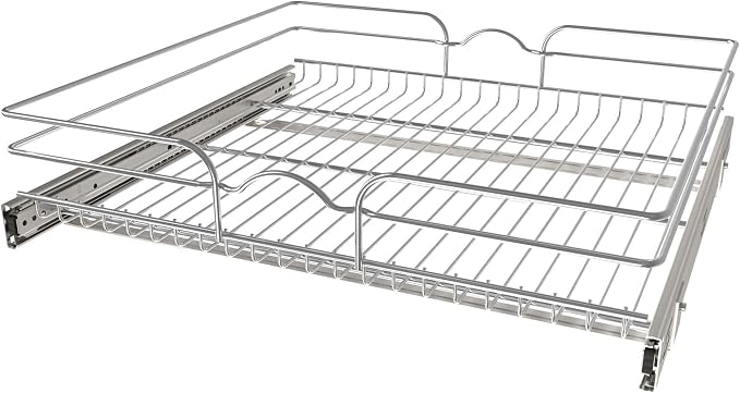 Rev-A-Shelf Pullout Drawer Organizer for Kitchen Cabinets, 24" x 22" | Steel Wire Slide Out Storage Basket, Min Opening Width of 23.5", 5WB1-2422CR-1
