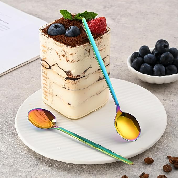 5.1 Inch Coffee & Tea Spoons Set,6 Pieces Rainbow Stainless Steel Espresso Spoon,Colorful Cute Small Spoons For Dessert Coffee