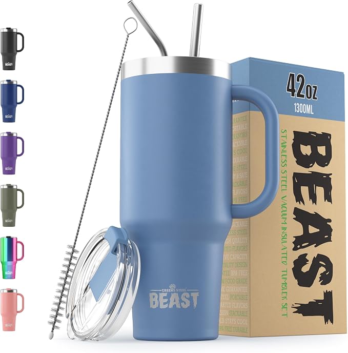 Beast 42 oz Tumbler Stainless Steel Vacuum Insulated Coffee Ice Cup Double Wall Travel Flask (Stormy Sky Blue)