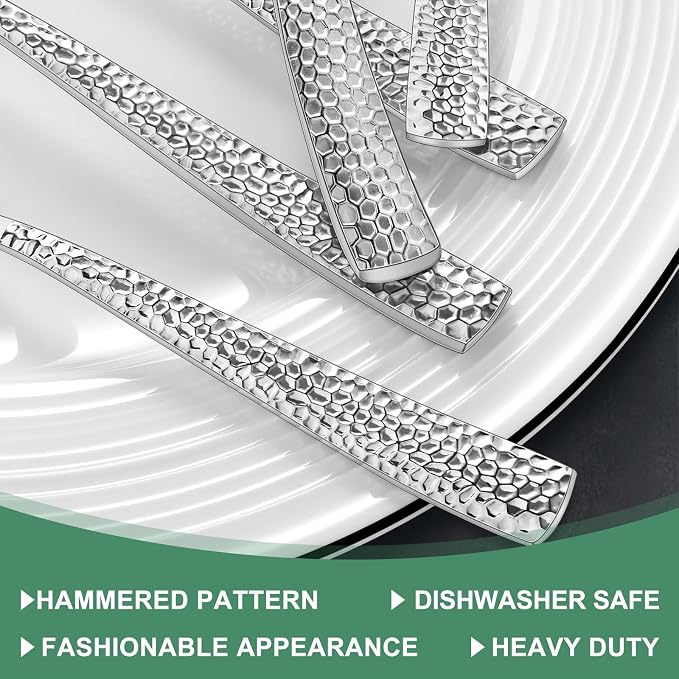 Hammered Silverware Set, 40-Piece Stainless Steel Wave Flatware Set for 8, Food-Grade Tableware Cutlery Set, Utensil Sets for Home Restaurant, Mirror Finish, Dishwasher Safe