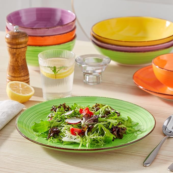 vancasso Bonita 10.5 Inch Ceramic Dinner Plates Set of 6, Warm Colors | Microwave and Oven Safe, Durable Glaze Resists Scratches and Chips, Set of 6 Stackable, Colorful Bonita Design, Salad Plates