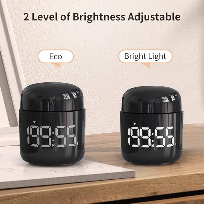 Kitchen Timer, 360 Rotate, Countup/Countdown, LED, Volume | Memory Function Back to School (Black)