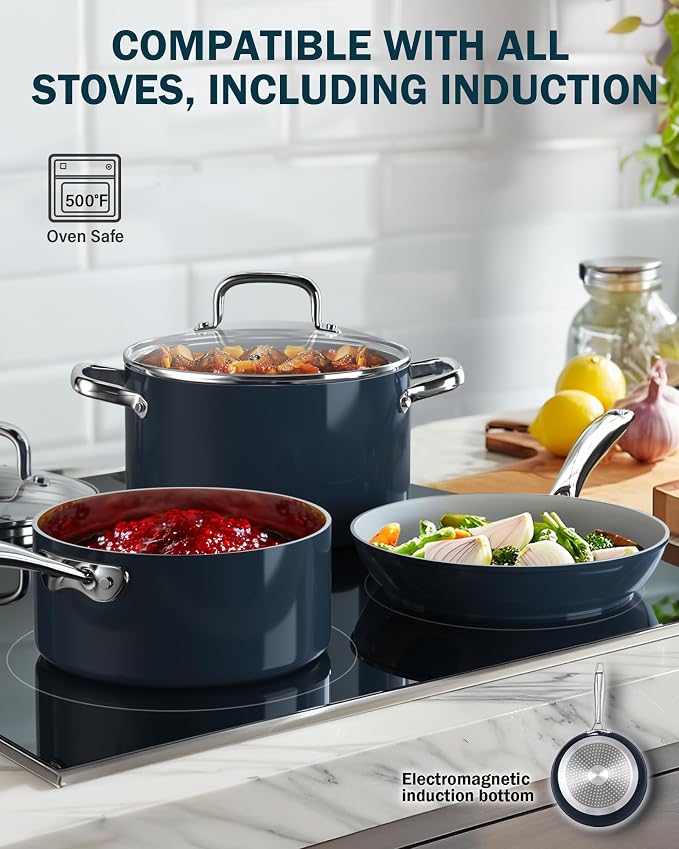Cook N Home Classic 9.5 Inch Ceramic Nonstick Frying Pan, Cookware Skillet Egg & Omelet Pan, Induction, Oven Safe, Blue