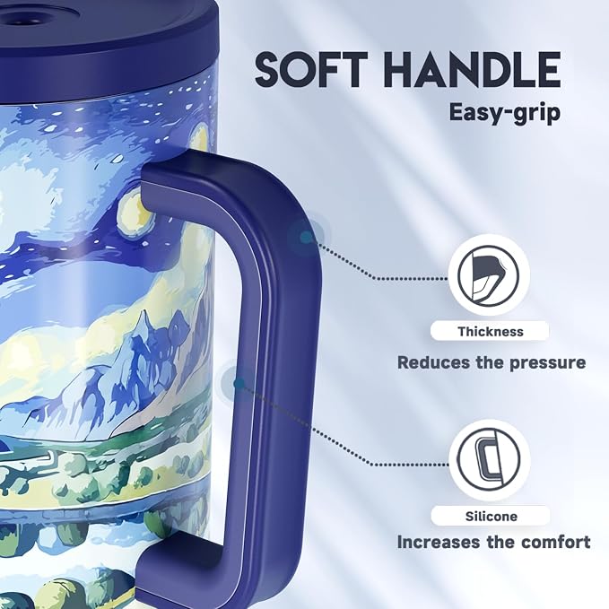 Meoky 40 oz Tumbler with Handle and Straw: Stainless Steel Insulated Tumbler with Lid and Straw - 100% Leak Proof Tumbler for Car Cup Holders - Travelers Commuters Workers, Pathway