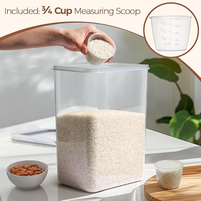 ComSaf Airtight Rice Storage Container with Lid 10Qt 2Pack, Large Capacity | 9.5L Plastic Food Canister, Rice Sugar Flour Cereal Oats Pasta, Pantry Kitchen Cabinet, Label, Scoop, Rice Washer, BPA-free