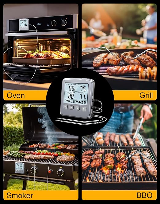 Dual Probe Meat Thermometer Digital for Cooking, Grilling & Smoking | Large LCD Backlight & Alarm, Kitchen Food Grill Thermometer, Smoker Accessories for BBQ Oven Oil Fry, Gifts for Men Dad