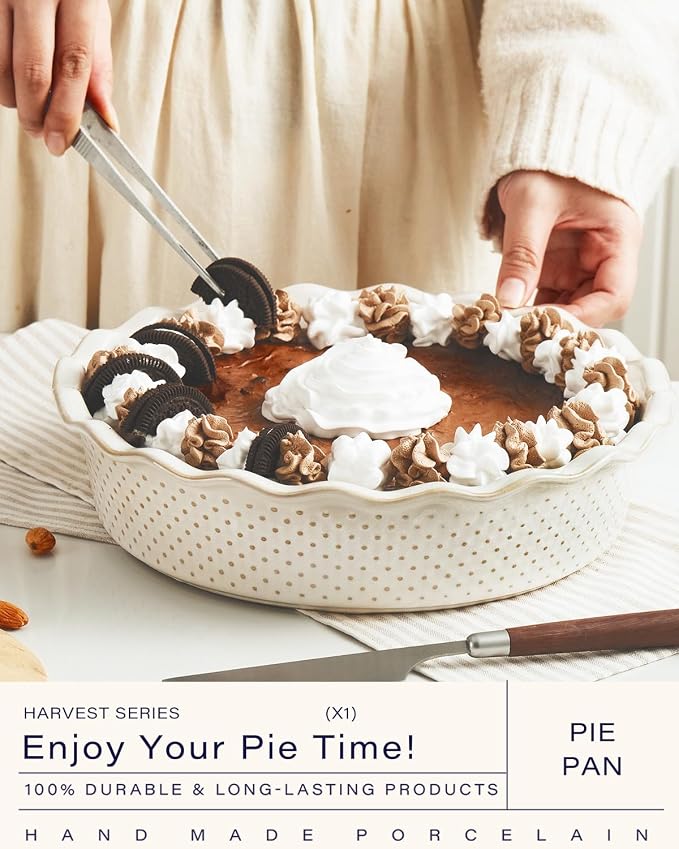 getstar Ceramic Deep Pie Pan, 9 inch Pie Dish for Baking, Non-Stick, Oven & Dishwasher Safe, Farmhouse Decor Quiche Baking Dish, Pie Plate, Deep Dish Pie Pan