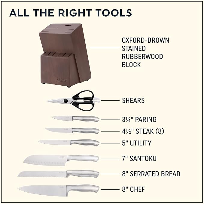 Chicago Cutlery Insignia (13-PC) Kitchen Knife Block Set With Wooden Block, Contoured Handles and Sharp Stainless Steel Professional Chef Knife Set & Scissors | Contoured Handles and Sharp Stainless Steel Professional