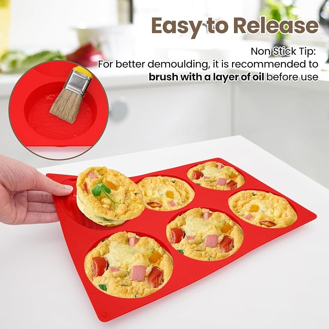 Redfly Silicone Egg Molds for Breakfast Sandwiches 2 Pcs, Non Stick 4 Inch Egg Bites Baking Pans, Jumbo Silicone Muffin Pans for Baking, Round Muffin Top Pan for Whoopie Pie Pan, Hamburger, Fruit Tart