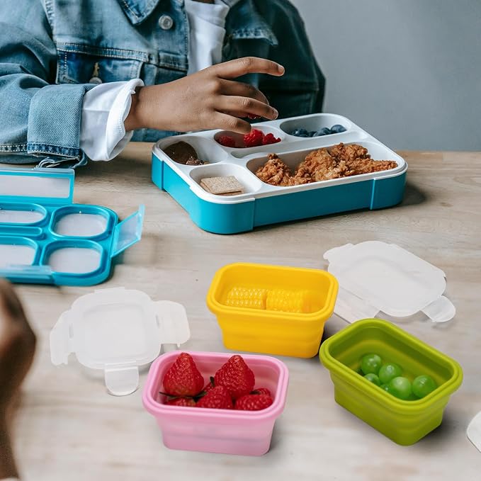 Collapsible Food Storage Containers with Lids, Small Silicone Snack Containers, Stackable Portion Control Containers, Mini Fridge Organizer, Microwave Freezer Dishwasher Safe, 6.5oz, 6 Pack