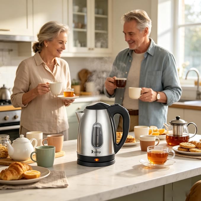 Stainless Steel Kettle Tea Kettle 1.5 Liter, Water Level Indicator 1200 Watts Fast Boiling, 360° Swivel Base Bpa Free, Auto-Shutoff and Boil-Dry Protection, for Tea and Coffee