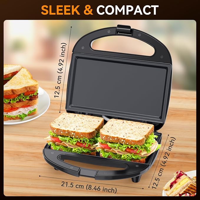 OSTBA Panini Press Sandwich Maker, 2-Slice Grilled Cheese Maker | 750W Heating with Nonstick Flat Plates, Indicator Lights, Cool-Touch Handle, Cord Wrap Storage and Easy-Clean Design