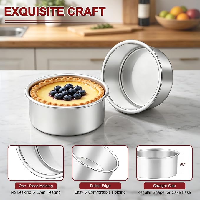 LIANYU 4 Inch Cake Pan Set of 3, Stainless Steel Mini Round Baking Pans | Non Toxic Small Metal Bakeware Tins, Leak-proof, Dishwasher Safe, Ideal for Birthday Wedding Christmas Party
