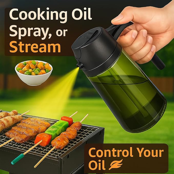 2-in-1 Olive Oil Sprayer & Dispenser, Leakproof 16oz Refillable Glass Spray Bottle for Cooking, Air Fryer & Salad