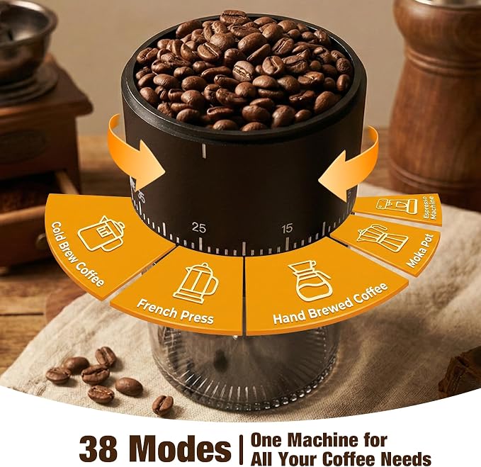 Portable Electric Burr Coffee Grinder - Cordless Rechargeable Coffee Grinder with Ceramic Conical Burr, USB-C, Ultra Quiet <65dB, 38 Adjustable Settings, Travel Coffee Grinder for Camping Office Home
