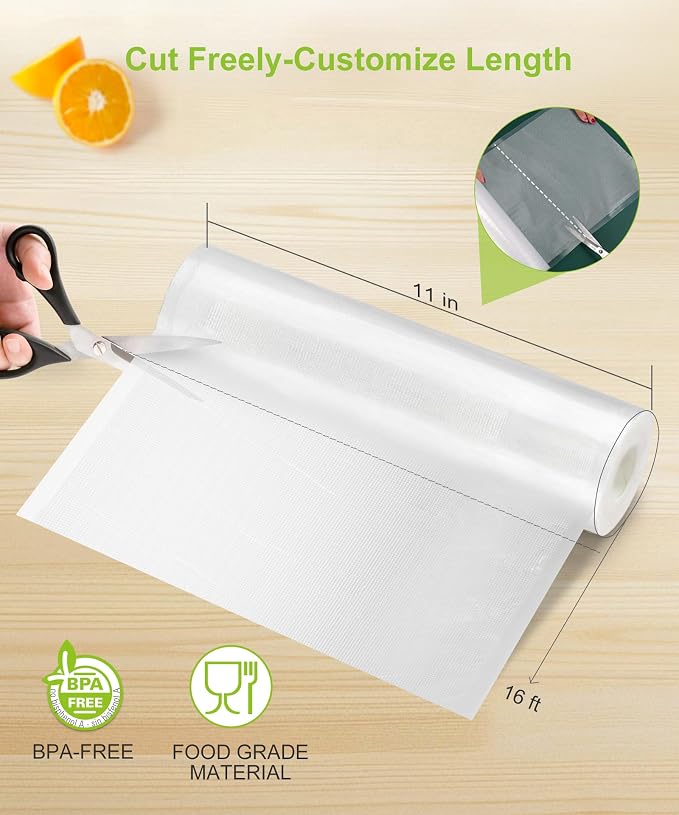 Bonsenkitchen 6 Rolls 11" x 16' Vacuum Sealer Bags for Food with Color Box | Commercial Grade, Food Storage or Sous Vide, Heavy Duty Vacuum Sealer Bags Rolls,BPA-free & Food-Grade Safe Material, VB21