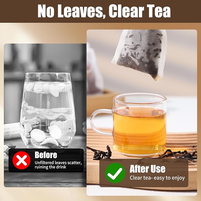 300 PCS Disposable Tea Bags for Loose Leaf Tea, Empty Tea Bags | 3.54" x 2.75" Food-Grade Drawstring Tea Filter Sachets, Safe for Hot Water Brewing, for Loose Tea, Coffee, Herbs & Spices
