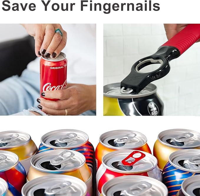 2-in-1 Soda Can Tab & Beer Bottle Opener, Red, 2-Pack | Easy pull tab opener with soft silicone handle protects nails & arthritic hands. Great for bars, picnics, and outdoor events
