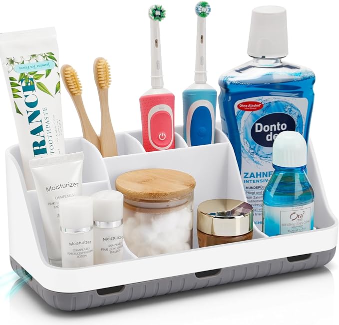 GFWARE Toothbrush Holders for Bathrooms Countertop Organizer - Kids Electric Toothbrush and Toothpaste Holder Detachable 7 Slots Tooth Brush Organization Bathroom Accessories Storage Vanity, White | Detachable Kids Electric Toothbrush and Toothpaste Ho...