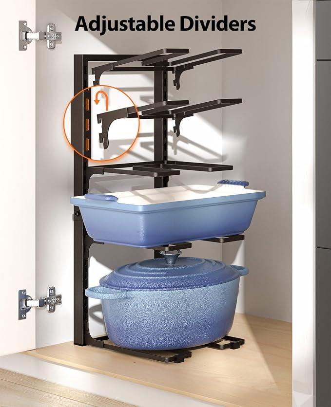 Pots and Pans Organizer Under Cabinet 20.8" 8-Tier Adjustable Bronze | 2 DIY Modes, Tool-Free Assembly, Max 120 Lbs, Fits Large Stockpots, Cast Iron Pans & Heavy Cookware, For Kitchen Cabinets