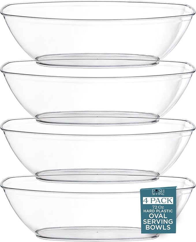 4 Pack Clear Plastic Party Chip & Snack Bowls Disposable Candy Appetizer | Oval Bowl Design. Disposable Party Tableware. Chip, Snack & Candy Bowls. Clear Serving Dishes. Party & Event Use