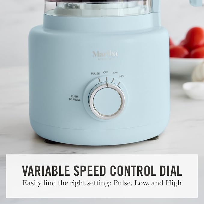 Martha Stewart 10 Cup Food Processor & Electric Chopper, One Touch Pulse | BPA-Free Bowl, 3 Multipurpose Blades, Easy Food Prep, Chop, Slice, Shred, Puree, Emulsify, Speed Dial, Wide Feed Chute, Blue