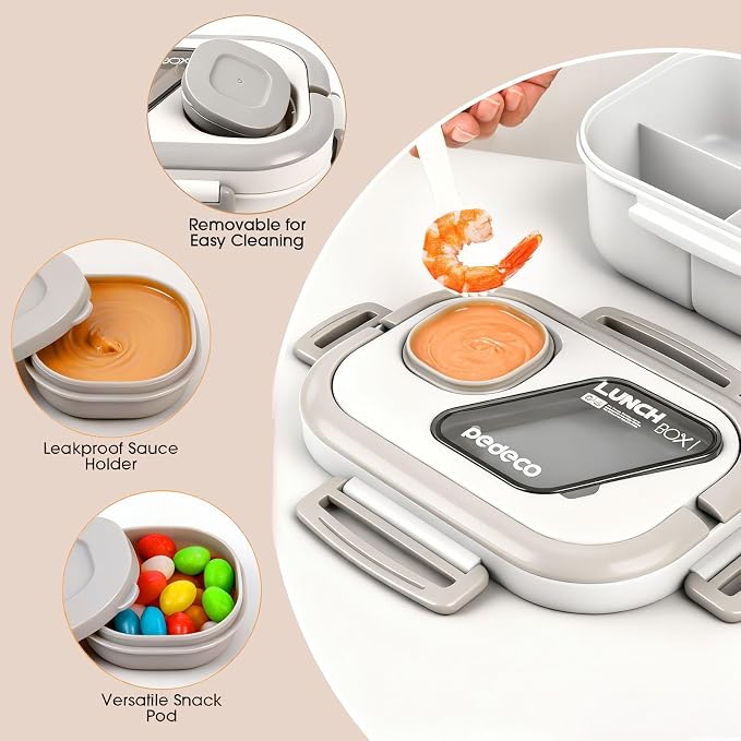 White Bento Box with Bag for Adult Kid, Leakproof 2-Layers Stackable | Insulated bag and sauce pod,2-tier stackable 1100ml ,Microwave & dishwasher safe, BPA-free,For school, work, travel, picnic