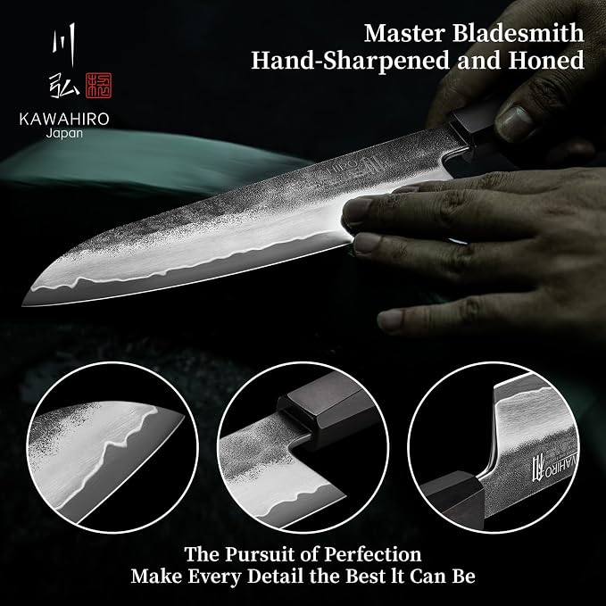 7 Inch Japanese Santoku Knife, Hand Forged VG10 Chef Knife | 3-Layer Steel, Ultra Sharp Lightweight for Effortless Meat & Vegetable Prep, Octagonal Handle, Kurouchi Finish, Wood Gift Box