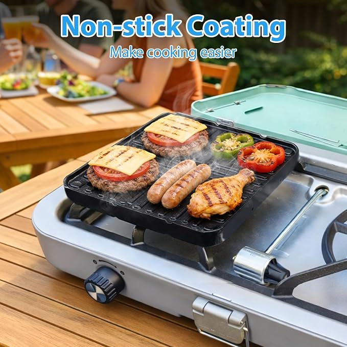 Ceramic Nonstick Reversible Griddle for Coleman Cascade & Triton | 8.5 x 8.5 Ceramic Griddle, Stores Inside the Stove Body, No-Wobble Stable Design, For 2-Burner Camp Stoves, 1 Pack