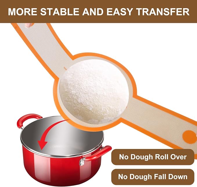 Silicone Bread Sling for Dutch Oven, 2 PCS Round Sourdough Baking Mat, Reusable Dutch Oven Liners with Extra Long Heat-Resistant Handles, Non-Stick Easy Clean Transfer Sling for Sourdough Bread-orange