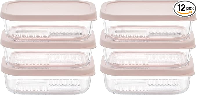 Glass Food Storage Containers with Lids — 12 Piece — 17.6 oz Glass with BPA-Free Leakproof Stackable Lids — Microwave, Oven & Dishwasher Safe — Ideal for Meal Prep & More - Berry Blush