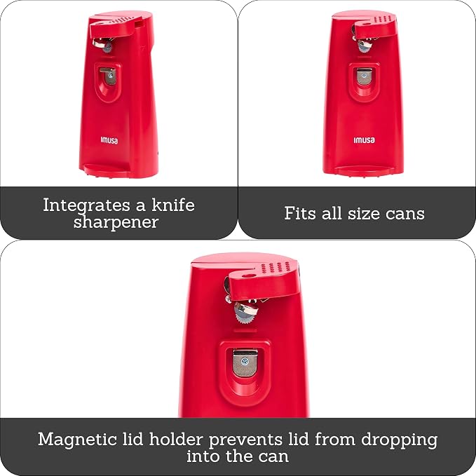 IMUSA Red Electric Can Opener with Bottle Opener & Knife Sharpener