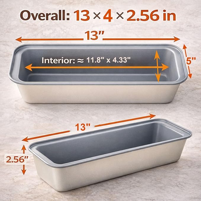 Long Bread Loaf Pan 3 Pack, 12x4 Inch Nonstick Carbon Steel | Even Heat for Homemade Sourdough, Banana Bread & Meatloaf – Rustproof, Warp-Proof, Easy Release,PTFE & PFOA Free