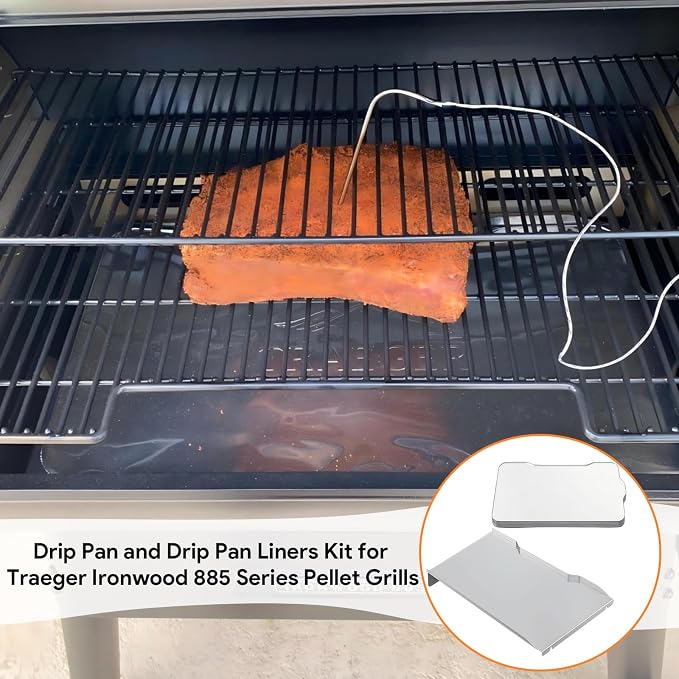 Drip Pan and Drip Pan Liners Kit for Traeger Ironwood 885 Series Pellet Grills, BAC1333 Drip Tray for Traeger 885 Series, Drip Tray Liners Replacement for Traeger BAC521, for Traeger Replacement Parts