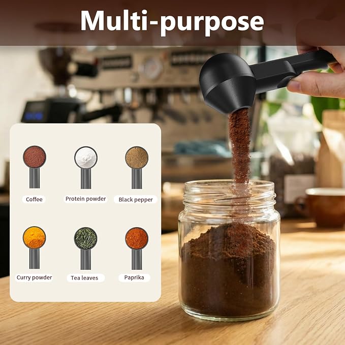 Coffee Scoop with Funnel for Reusable K Cup, 2 TBSP Measuring Spoon | Mess-Free Funnel Design, Sliding Leveler for Precise 2 TBSP, Long Handle for Coffee, Protein Powder & Tea (1-Pack)
