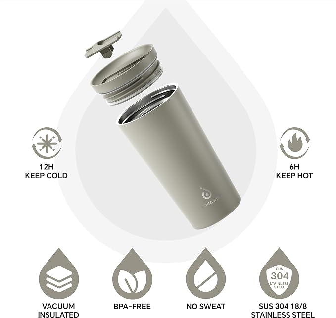 Ideus 17 oz Travel Coffee Mug, Double Wall Vacuum Stainless Steel Insulated Coffee Tumbler With Lid, Splash-Proof & Cup Holder Friendly, Keeps Drinks Hot/Cold, Dishwasher Safe, Celadon