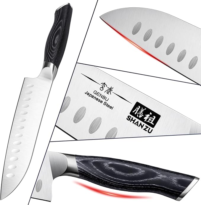 SHAN ZU 7 Inch Japanese Chef Knife, Professional Kitchen Knives | Japanese Super Steel Sharp Santoku Knife with K133 Ergonomic Handle, Black Tortoise Genbu Series