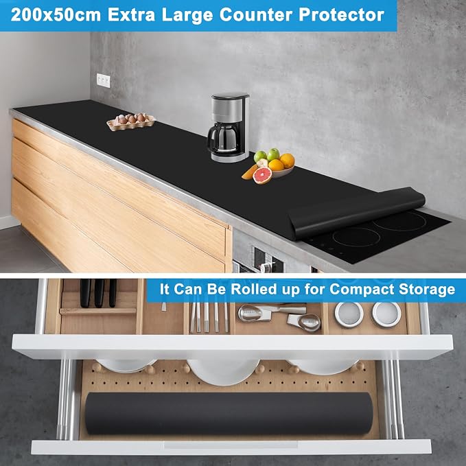 Extra Large Silicone Mat 78.74”x19.69”x0.08”, Multipurpose Silicone Mat Thick Heat Resistant Mat Shipped Rolled Up Kitchen Counter Mat Nonslip Silicone Mats for Kitchen Counter Black | Thick Nonslip Silicone Counter Mat, Waterproof Kitchen Countertop P...