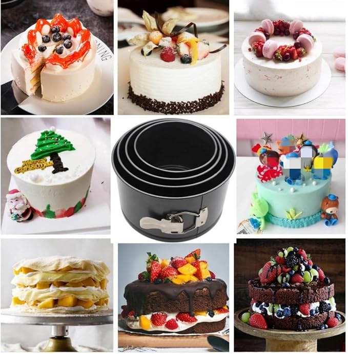 4pcs Cake Moulds Nonstick Springform Pan,with Removable Bottom Tall Round Cheesecake Pan Set Size of 10cm, 12cm, 14.5cm, 17cm